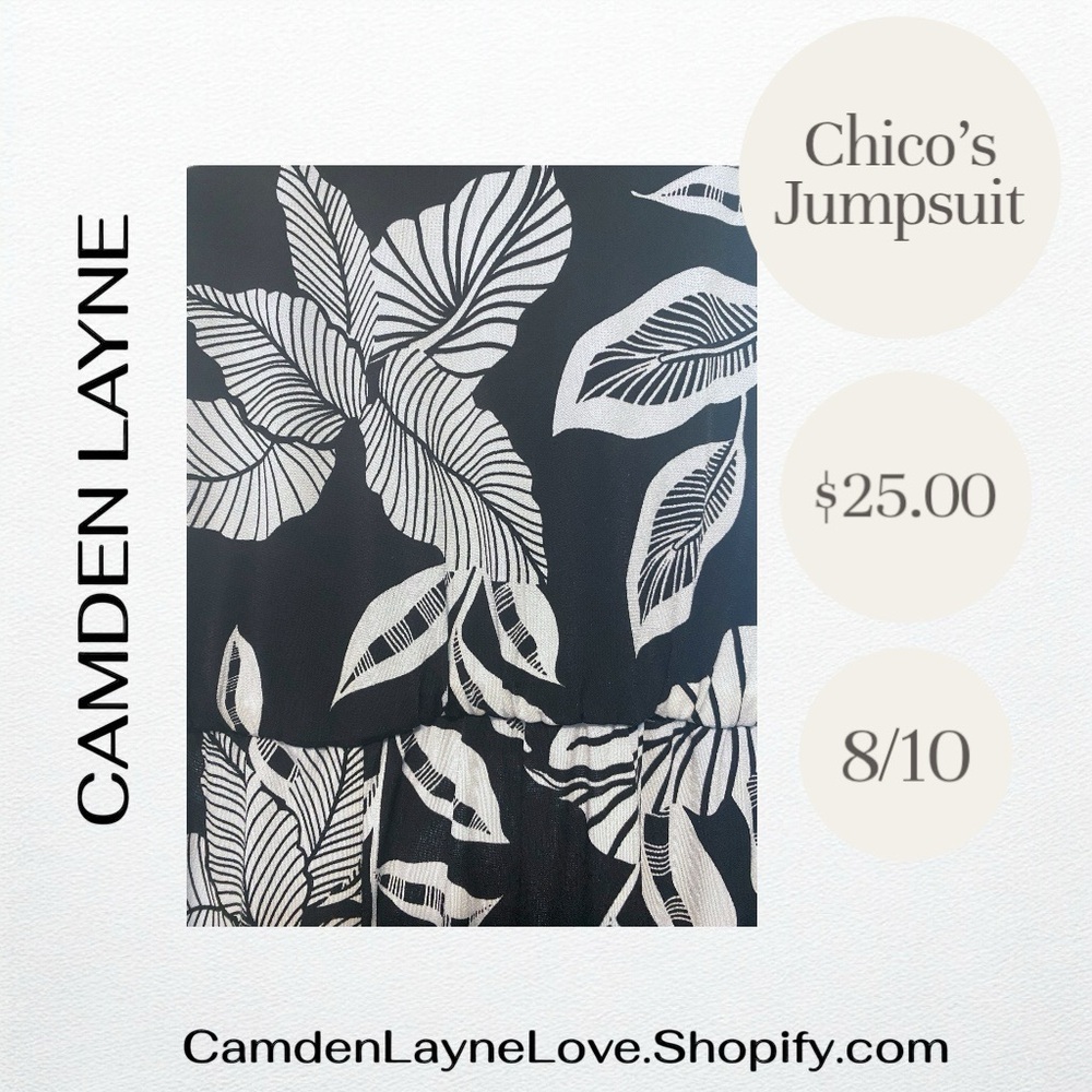 Chico's Black and White Tropical Print Jumpsuit - Picture 7 of 8